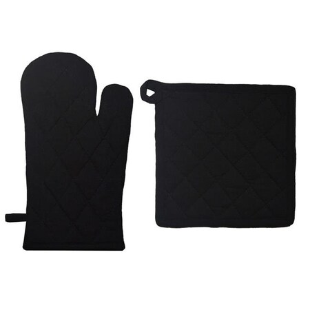 Dunroven House Dunroven House ORK104MP-BLK Quilted Oven Mitt & Potholder Set; Black ORK104MP-BLK
